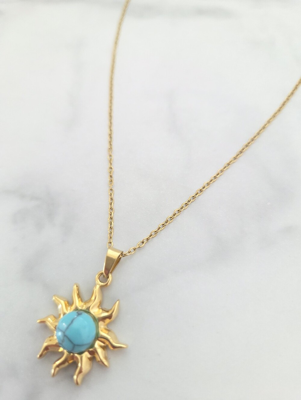 ​Gold Sun Pendant Turquoise Stone Necklace Boho Celestial